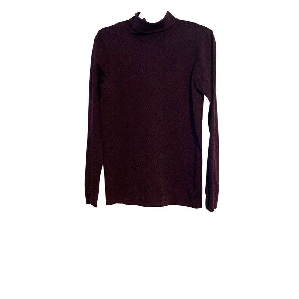 Athleta Women's L Turtleneck Top Maroon Black Long-Sleeve Casual Athleisure